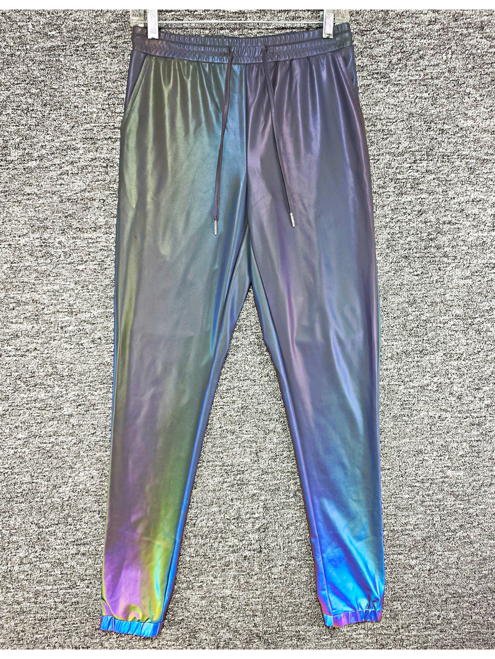 So Real Women's Iridescent Shiny Jogger Pants XL Drawstring Elastic Waist 28"
